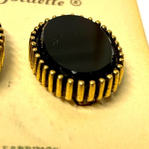 Vintage Goldette Black Glass Clip On Earrings on Original Card - Picture 2 of 7